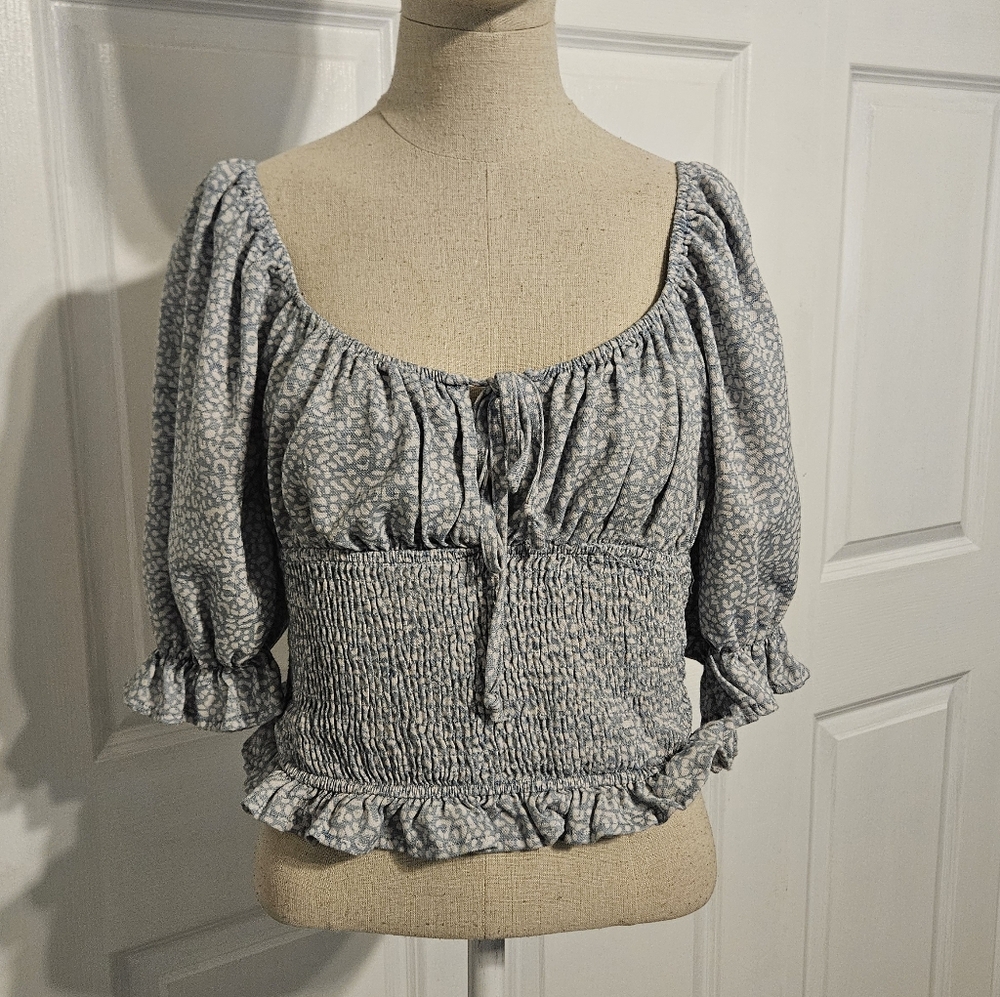 By Together Blue Patterned Smocked Blouse